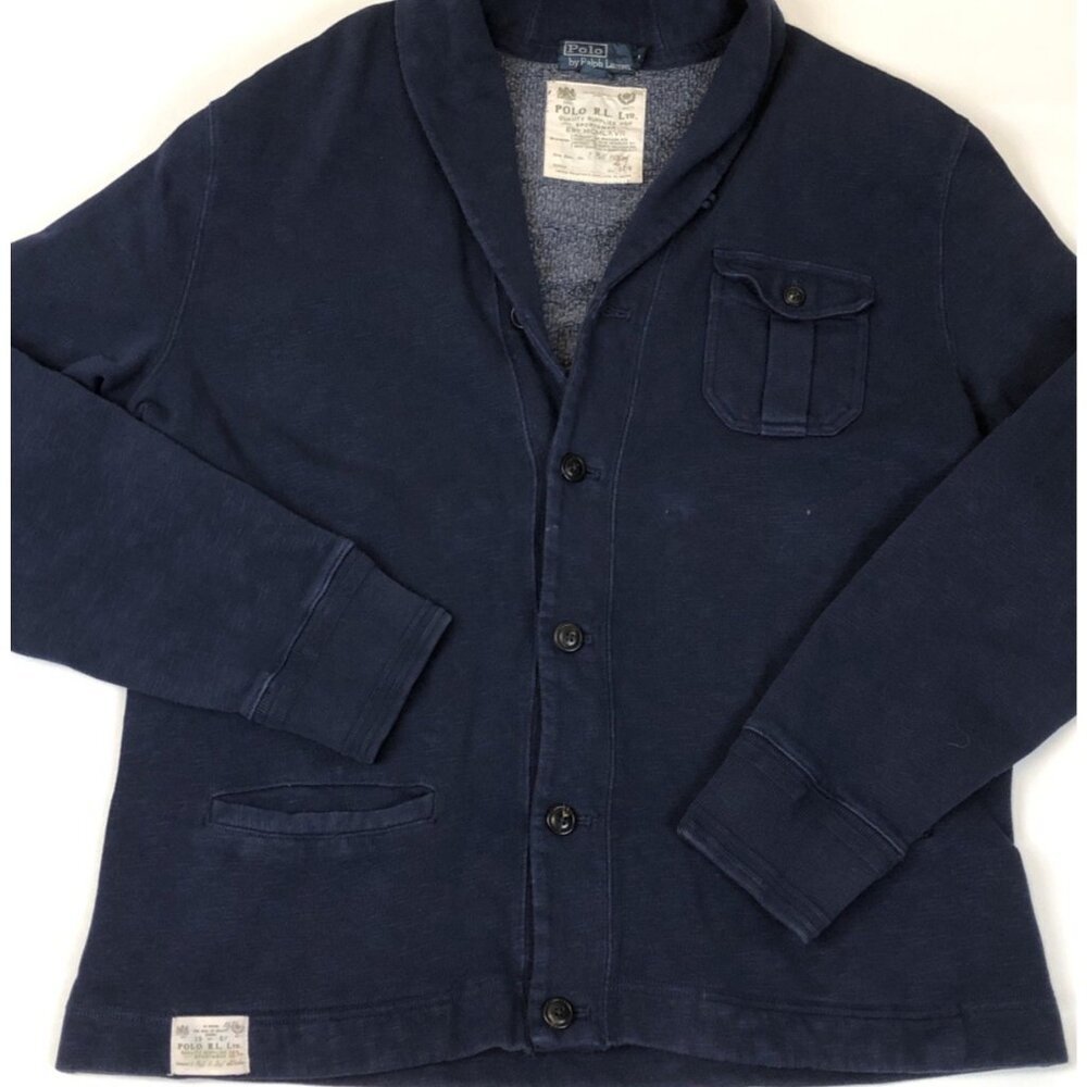 Polo Ralph Lauren RL Mens Navy Blue Sportsman Shawl Collar Button Front Cardigan - Picture 3 of 15